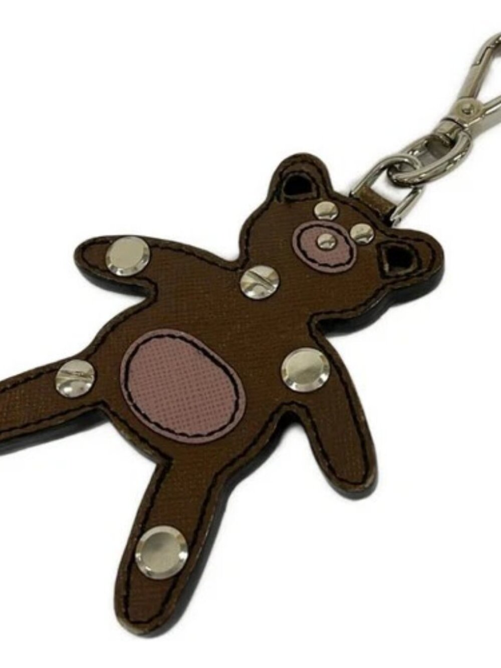 PRADA - Dark Brown Black Silver Leather Hardware Bag Charm